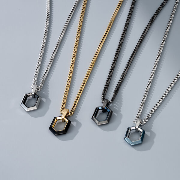 Hex Pendant Curb Chain Necklace