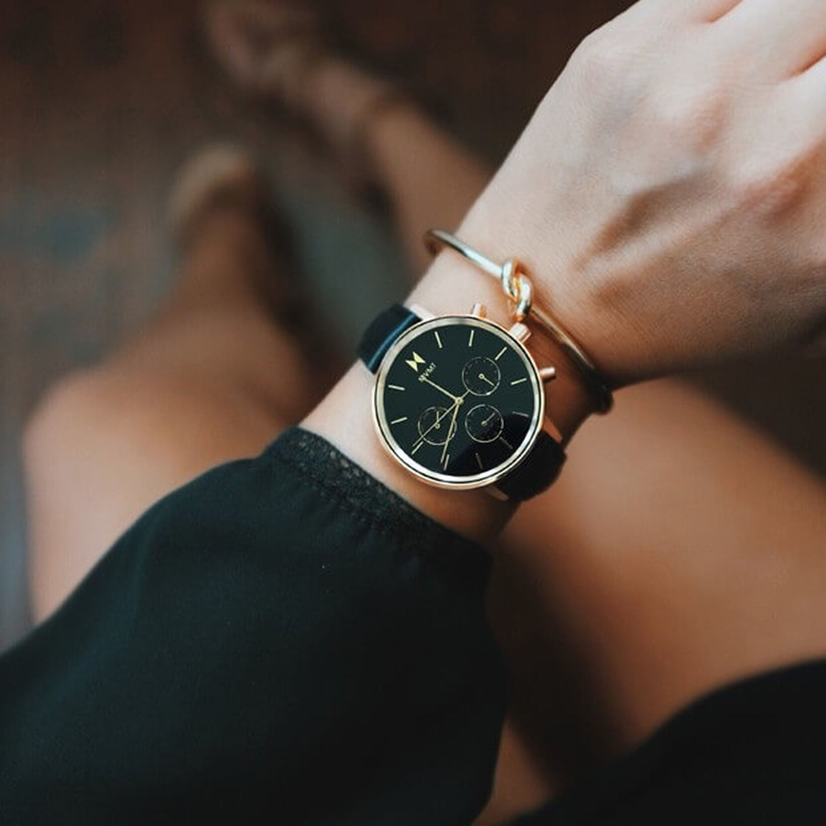 MVMT Ladies Nova Black Leather Watch
