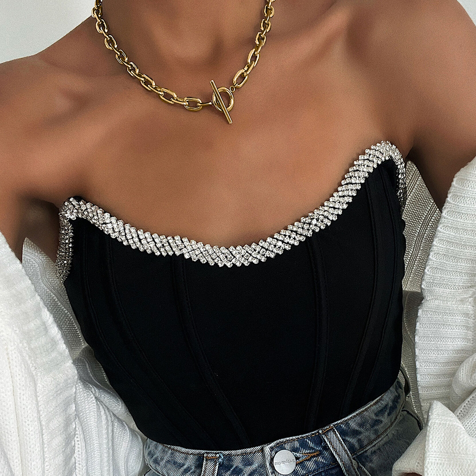 Gold Toggle Necklace Chunky Chain Choker Chunky Chain Link Necklace  Stacking Necklace Front Toggle Necklace Toggle Clasp Necklace 