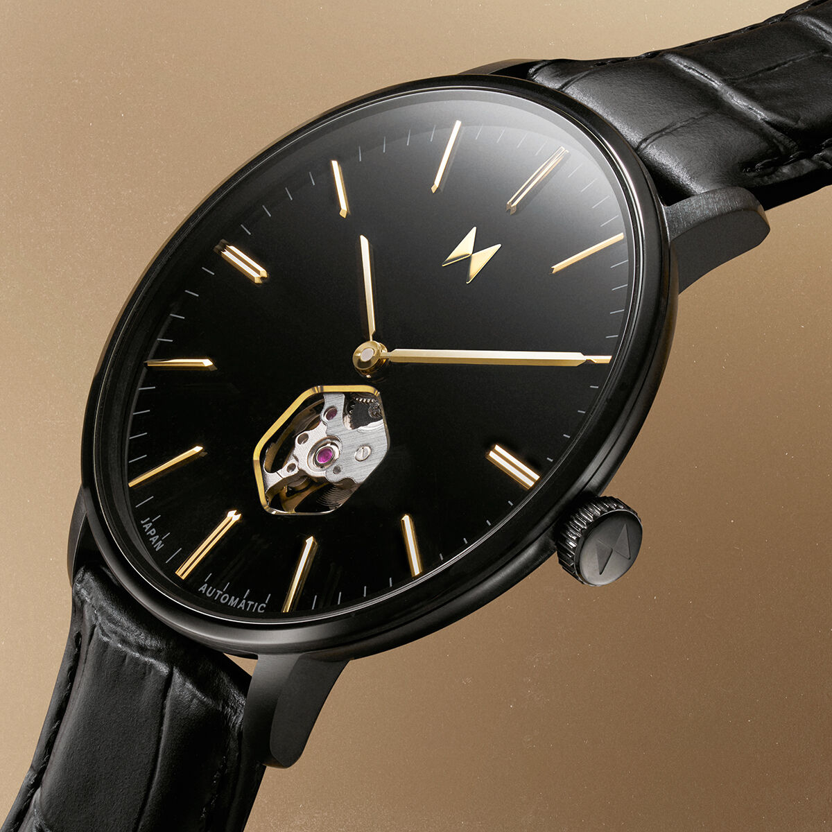 Mvmt Legacy Slim Automatic Leather Strap Watch Black