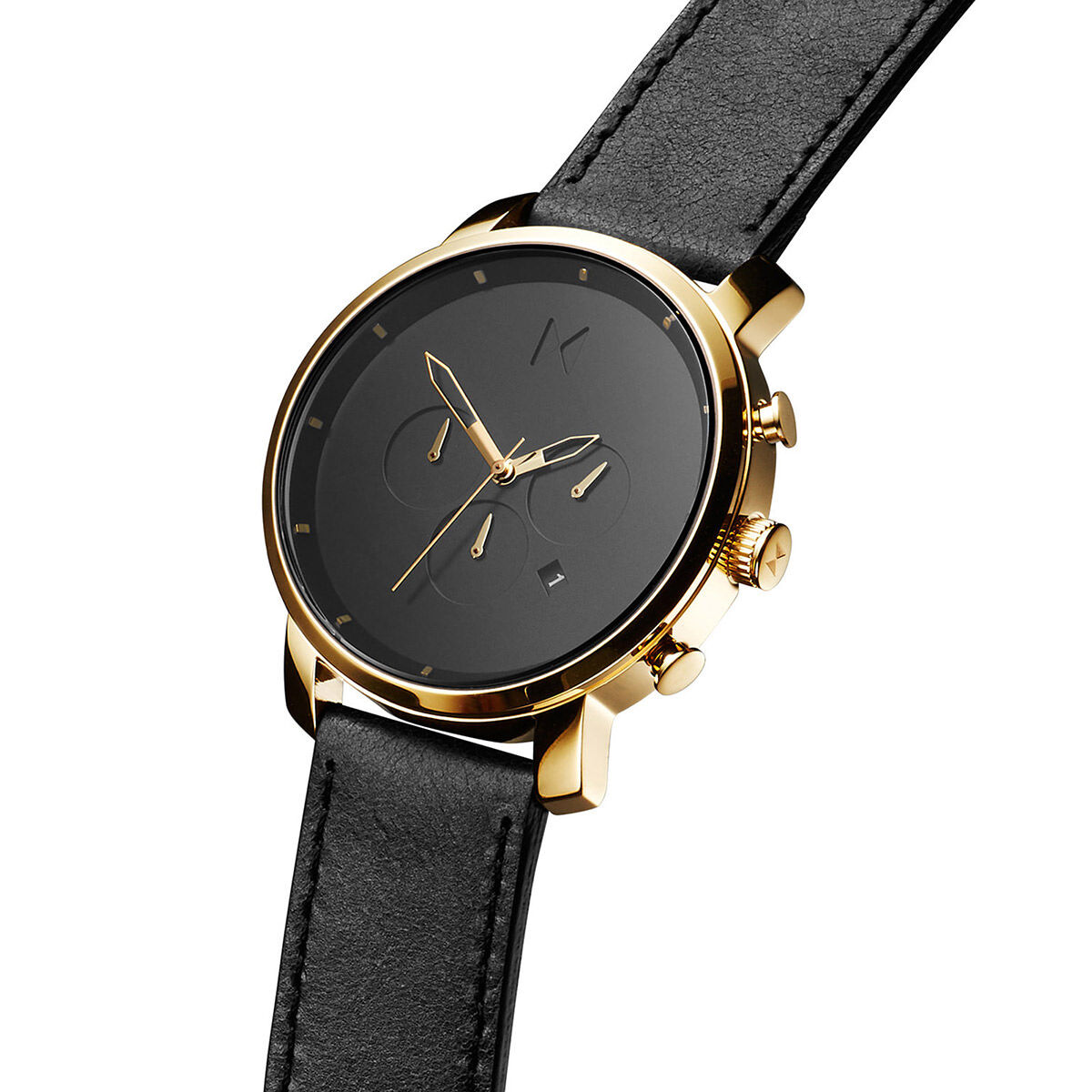 Black leather on sale and gold watch