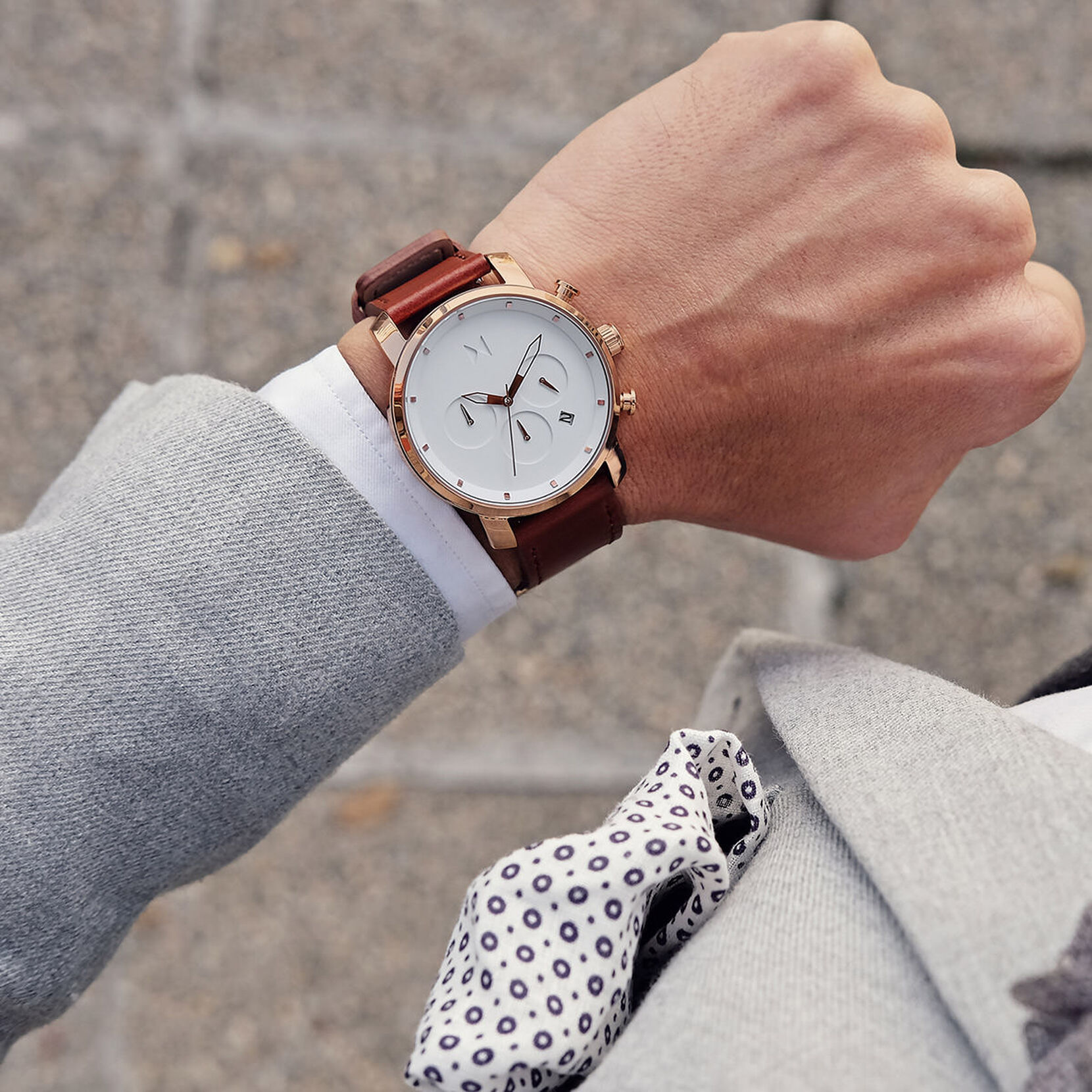 Chrono 40mm Rose Gold Natural Tan