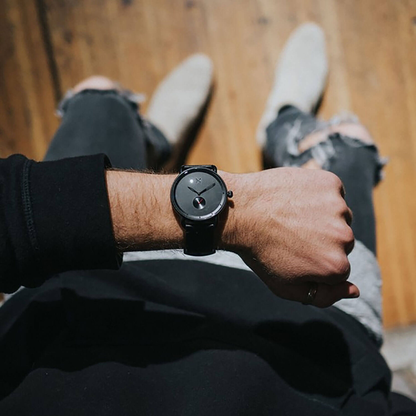 MVMT Men's Revolver Black Leather Watch